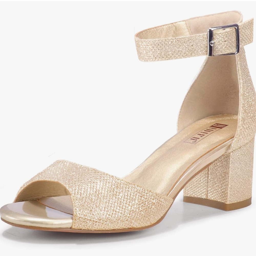 Elegant Gold Block Heel Sandals Size 10
